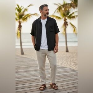 Giorgio Inserti Italian Short-Sleeve 100% Linen Button-Down Shirt‎